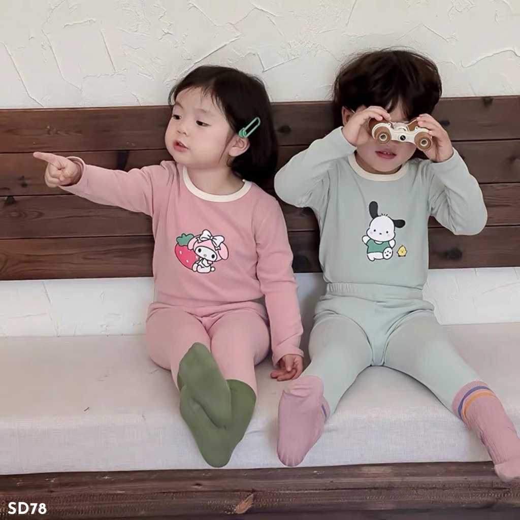 EMBES Bộ quần áo thu đông cotton lót lông nhẹ cho bé trai bé gái 8kg tới 18kg