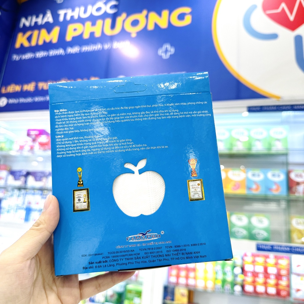 Hộp khẩu trang 5D Mask Nam Anh Famapro quai thun siêu êm 10 cái, kt y tế