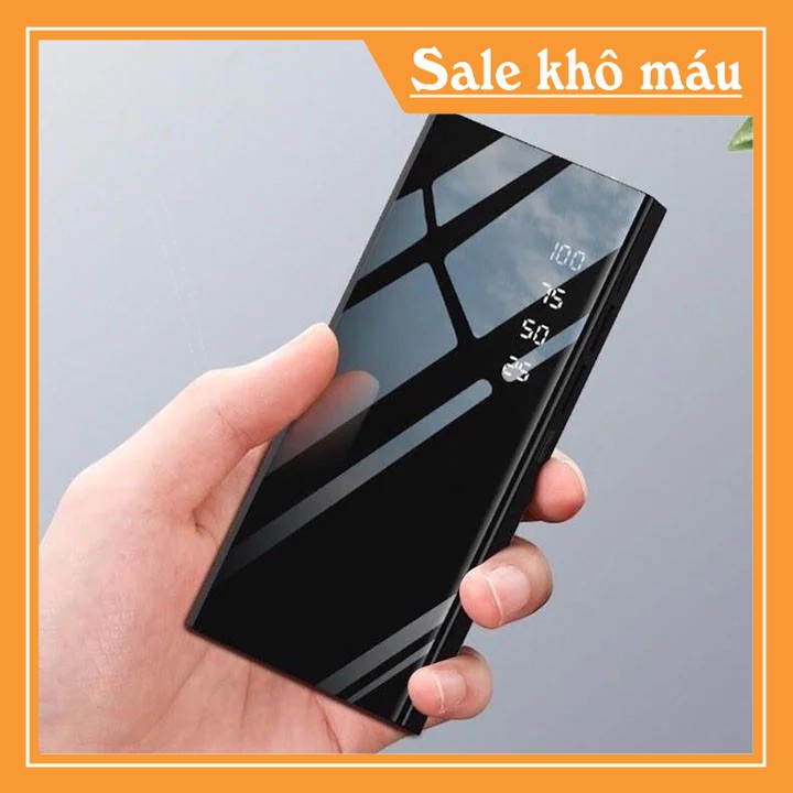 Sạc dự phòng 30000mAh Tích Hợp Sạc Nhanh Fast Charge Mặt Kính Đen hiển phần trăm thị pin. 2 USB Có Đèn |NgaAnh [Gương]