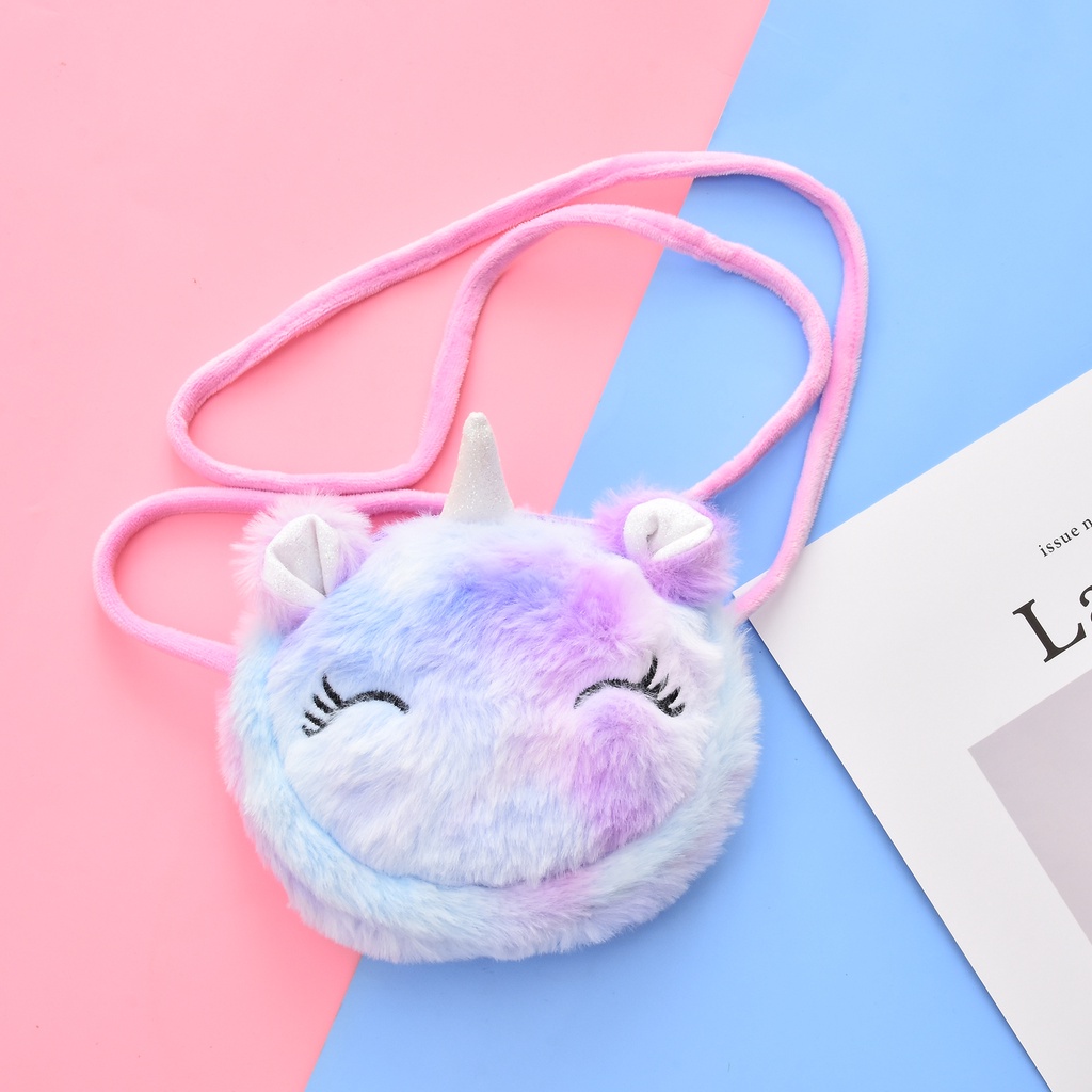 Túi Đeo Chéo Hình Tròn Phủ Lông Họa Tiết Hoạt Hình Sáng Tạo Đựng Điện Thoại / Mỹ Phẩm Cho Bé