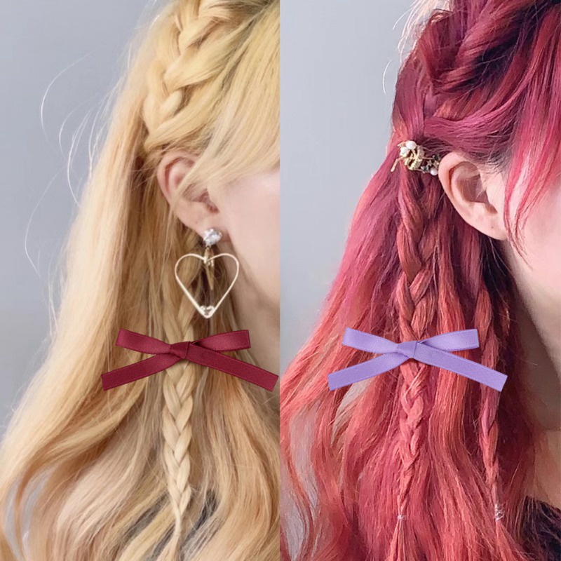 Kẹp Tóc Nơ Ruy Băng Dài Màu Trắng Hồng Phong Cách lolita Hàn Quốc y2k