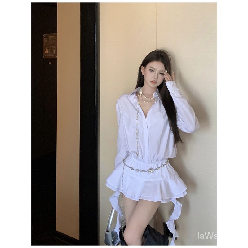 Đầm Sơ Mi Tay Dài Dáng Chữ a Viền Bèo Phong Cách Pháp Thời Trang Mùa Thu Cho Nữ