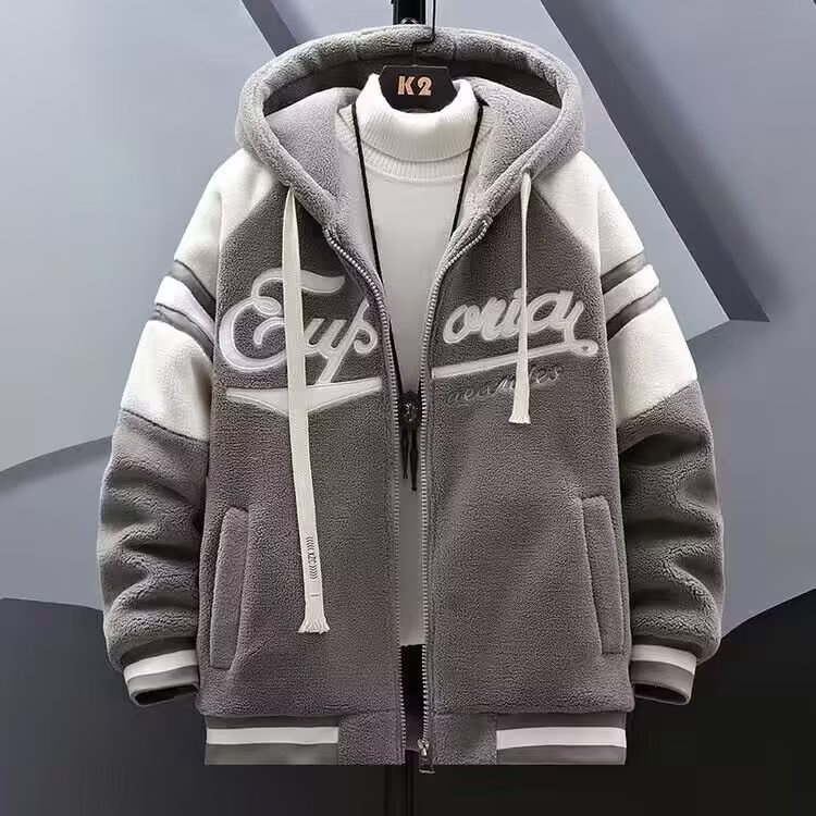 Áo Khoác cotton Lót Lông Cừu Có Mũ Trùm Giữ Ấm size m-3xl Thời Trang Xuân Thu Cho Nam