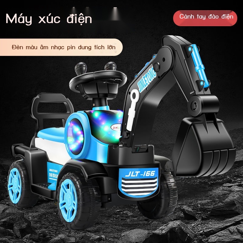 ○◐❀svglsszwcmMáy xúc điện trẻ em xe xây dựng cậu bé đồ chơi ô tô máy xúc có thể ngồi và đi xe máy móc máy xúc quá khổ má