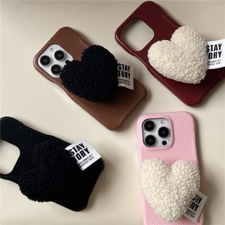 Bao Da Điện Thoại Phối Lông Hình Trái Tim 3d Cho iphone 11 12 pro max 12pro 14 15 pro max Ốp