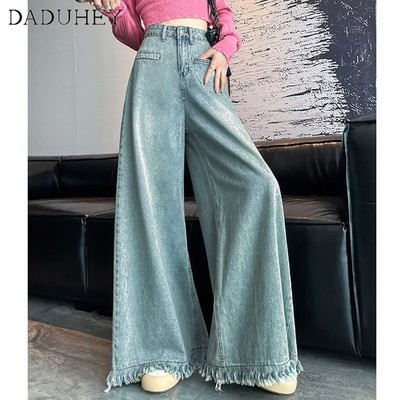 Quần jean DADUHEY ống rộng cạp cao phong cách đường phố Mỹ cổ điển cao cấp cỡ lớn