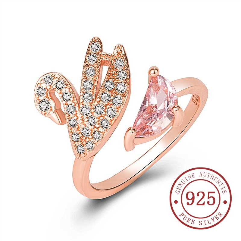 Nhẫn Hở Mạ Bạc s925 Hình Thiên Nga Đính Đá zircon Đơn Giản