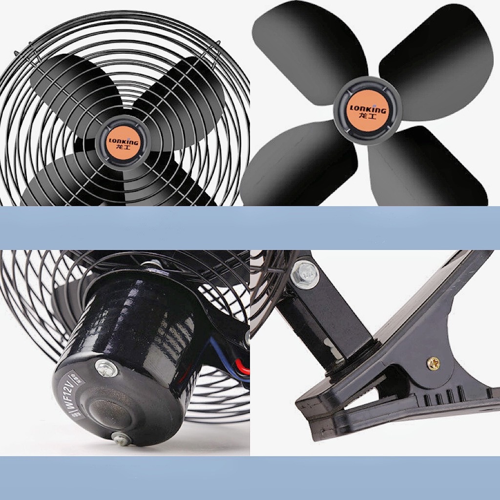 Quạt đen 12v, 24v kẹp trên ô tô, xe hơi, xe tải có lồng sắt cao cấp kẹp