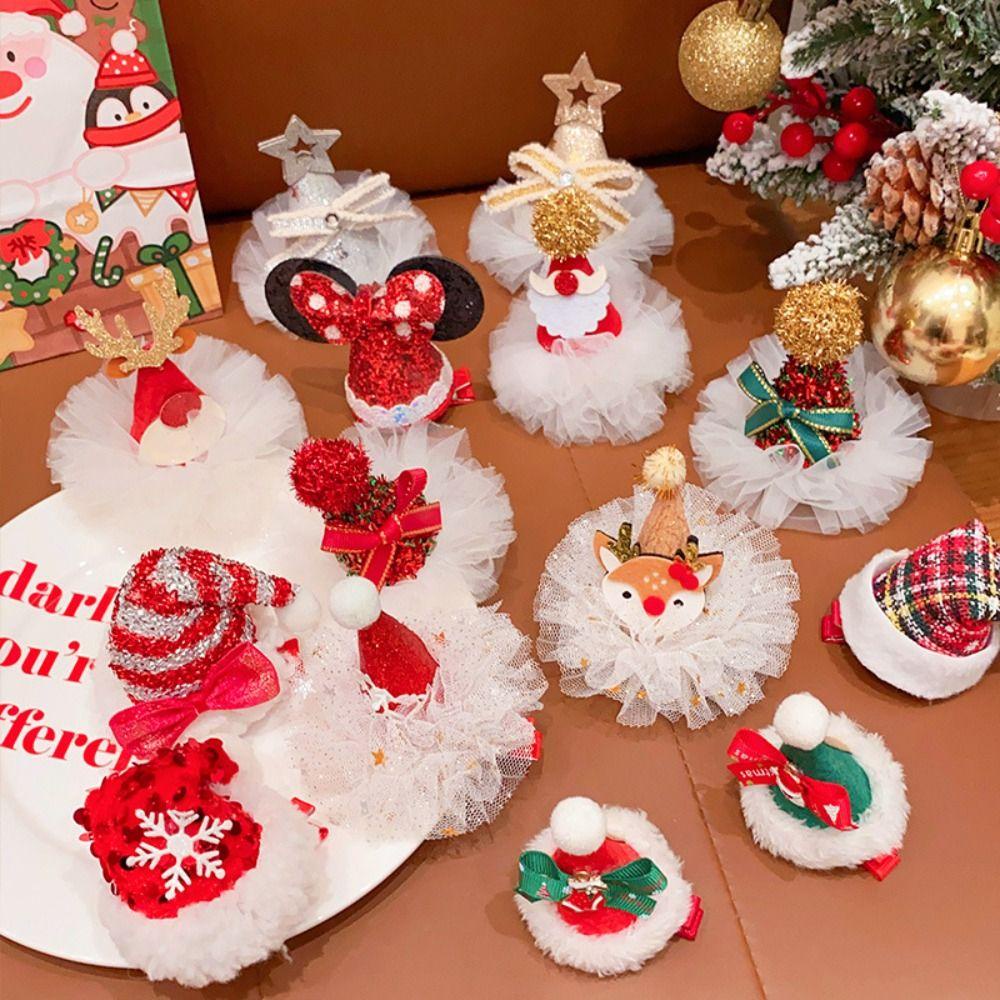 Shanhai Kẹp Tóc Trang Trí Giáng Sinh Đính Nơ Tuần Lộc Giáng Sinh Sáng Tạo sequin Hình Ông Già Noel Màu Đỏ Cho Trẻ Em