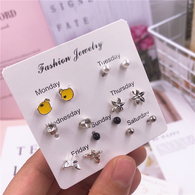 Set 7 Đôi Khuyên Tai mini Phong Cách Mới 2023 2023