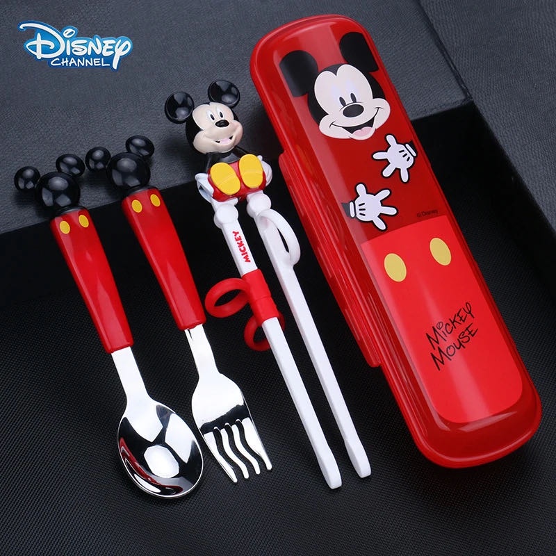 Disney Bộ Muỗng Đũa Nĩa Kèm Hộp Đựng Bằng Thép Không Gỉ 304 Cho Bé Tập Ăn