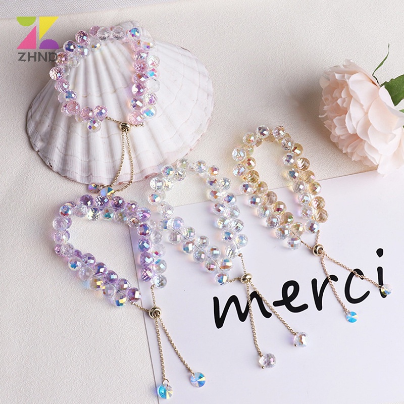 Zhuzhengde Vòng Tay Chuỗi Hạt Đá Pha Lê Nhân Tạo Lấp Lánh Thời Trang Cho Nữ