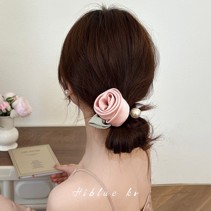 Dây Cột Tóc Hoa Hồng Đính Ngọc Trai Nhân Tạo Thời Trang