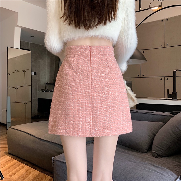 Liasynnn Chân Váy Ngắn Dáng Chữ a Nhỏ Ôm Hông Cao Cấp Thời Trang Mùa Thu Đông Có Giới Hạn ~ Chân Váy Ngắn Vải tweed