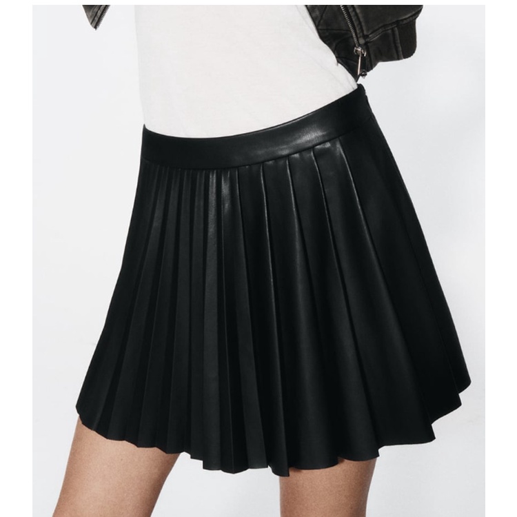 Zara Chân Váy mini Giả Da Xếp Ly Phối Khóa Kéo Bên Hông Thời Trang Thu Đông Cá Tính 238372284