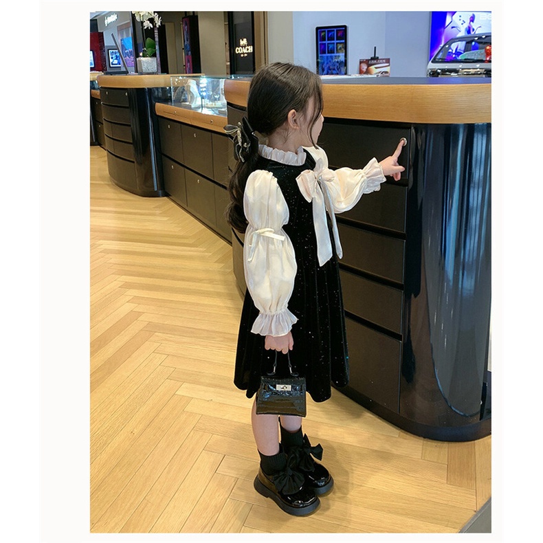 CATIMINI Đầm Dài Tay Phồng Đính Nơ Cao Cấp Thời Trang Xuân Thu Cho Bé Gái