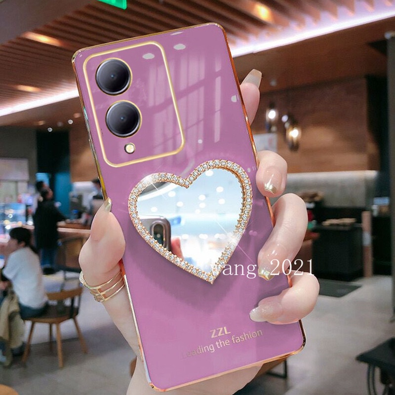 Ốp Điện Thoại Mềm Mạ Điện Tráng Gương Hình Trái Tim Cho vivo y17s 5g 2023 vivoy17s