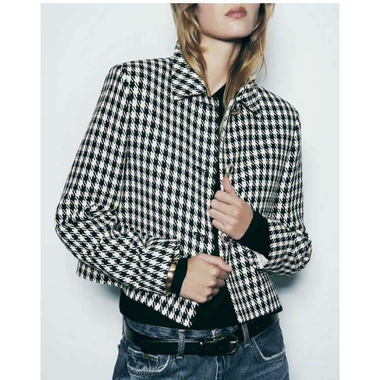 Zara Áo Khoác blazer Ngắn Họa Tiết Răng Cưa 23 Kiểu Sang Trọng Thời Trang Mùa Thu8046509