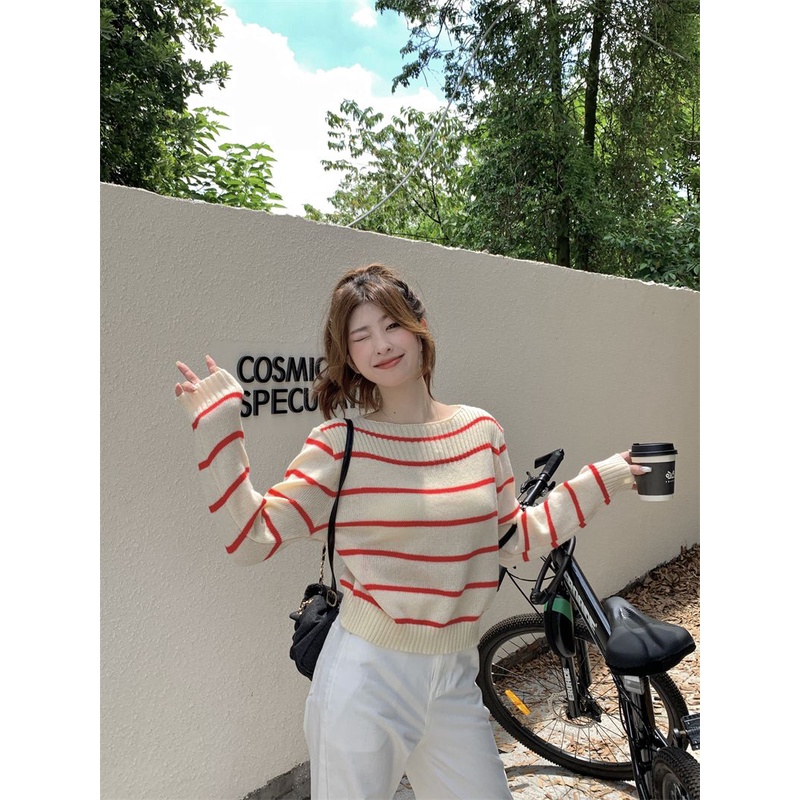 Zhainvchaoyi Áo sweater Dệt Kim Kẻ Sọc Thời Trang Đơn Giản Cho Nữ