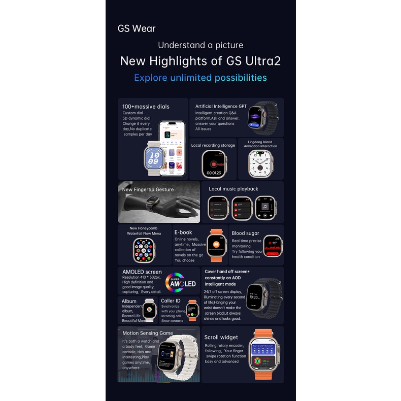 Gs Đồng Hồ Thông Minh ultra 2.13 inch 4gb rom Điều Khiển Bằng Giọng Nói Montessore reloj inteligente gs ultra 2