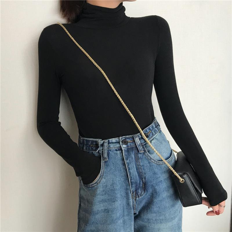 Áo Thun Tay Dài Cổ Cao Dáng Ôm Thời Trang Xuân Thu Cho Nữ