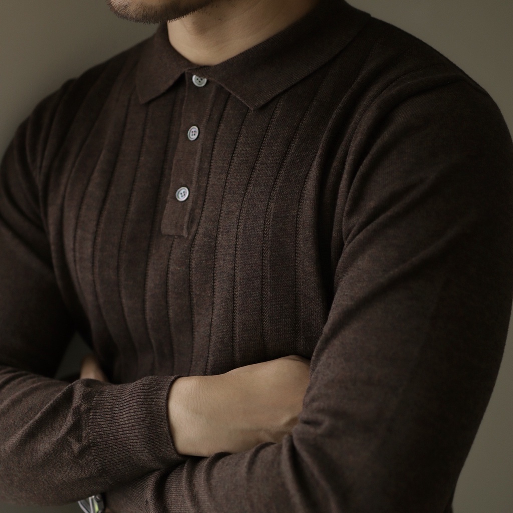 Áo Thun polo Dệt Kim Tay Dài Kẻ Sọc Ngang Kiểu retro Thời Trang Thu Đông Ấm Áp Cho Nam