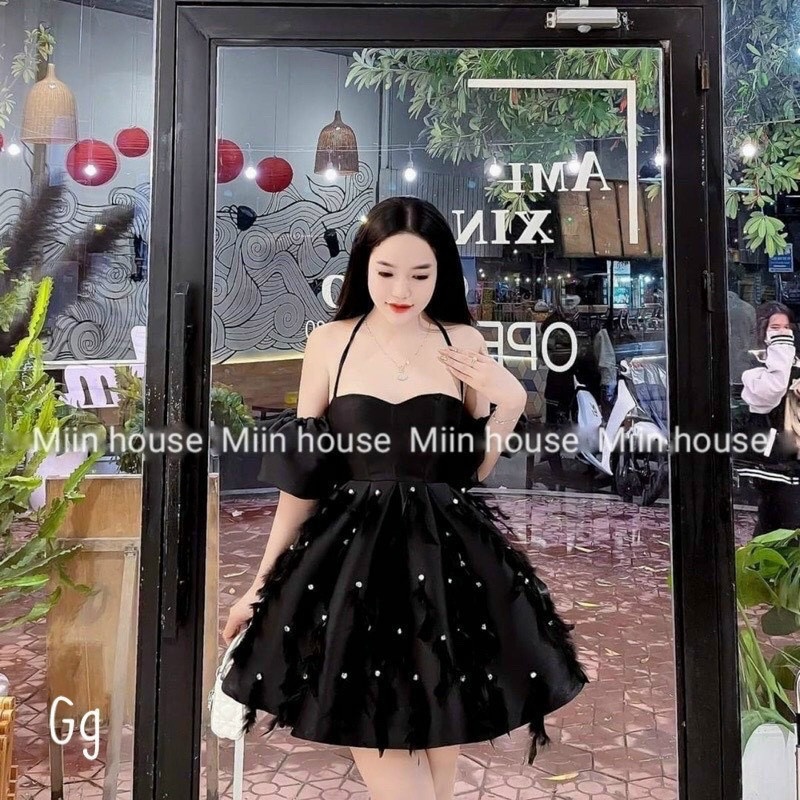 Váy 2 dây trễ vai dây cổ kiểu dáng xòe bồng bềnh siêu dễ thương