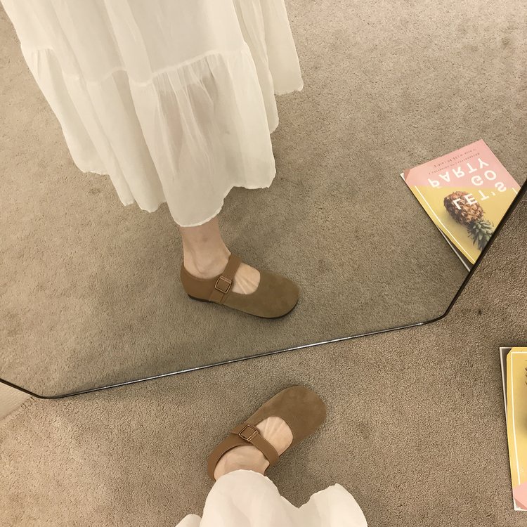 Giày Da Lộn Bít Mũi Đế Bằng Khóa Dán Thời Trang Đơn Giản Cho Nữ