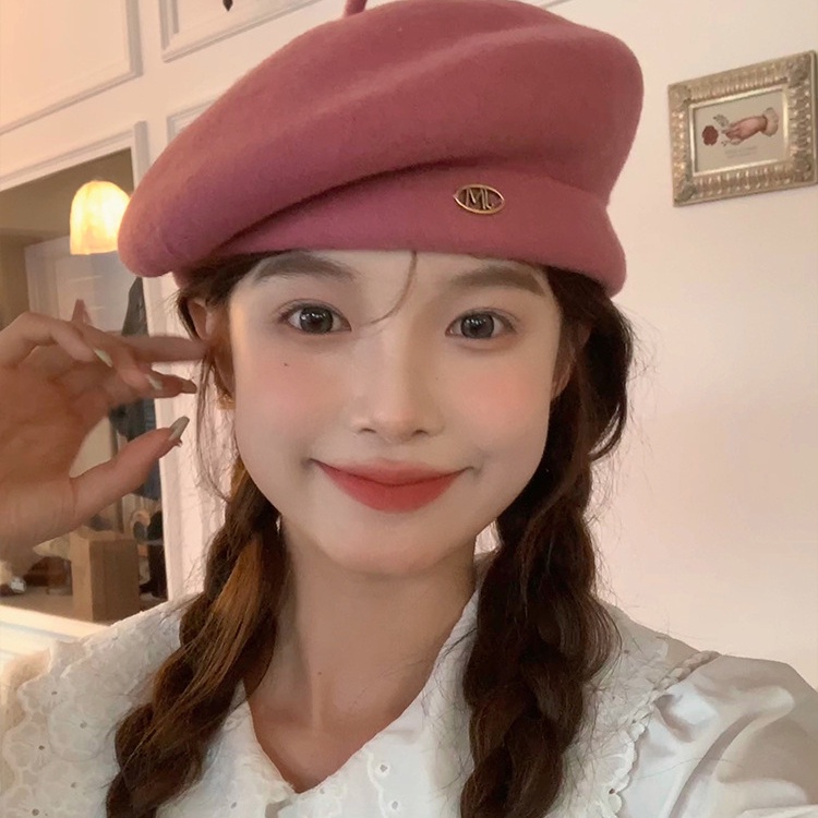 Mũ beret Len Cao Cấp Màu Trơn Phong Cách Thời Trang Thu Đông Nhật Bản