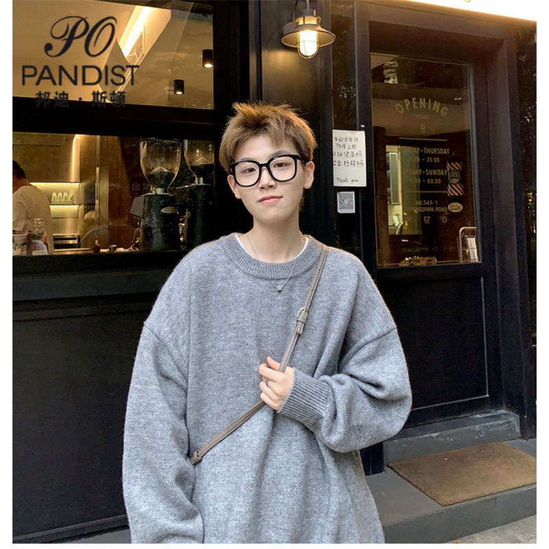 Bangdiston Áo sweater Màu Trơn Phong Cách hong kong Thời Trang Mùa Đông Cho Nam