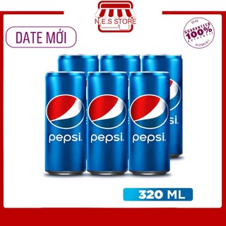 Combo 6 lon nước ngọt có gaz pepsi lon xanh 320ml/lon