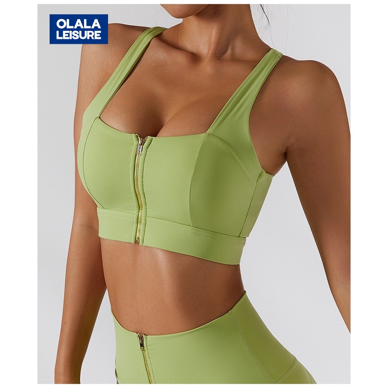 OLALA LEISURE Áo Lót Thể Thao Cổ Vuông Chống Sốc Có Khóa Kéo Trước Cho Nữ zc bwx6358-2