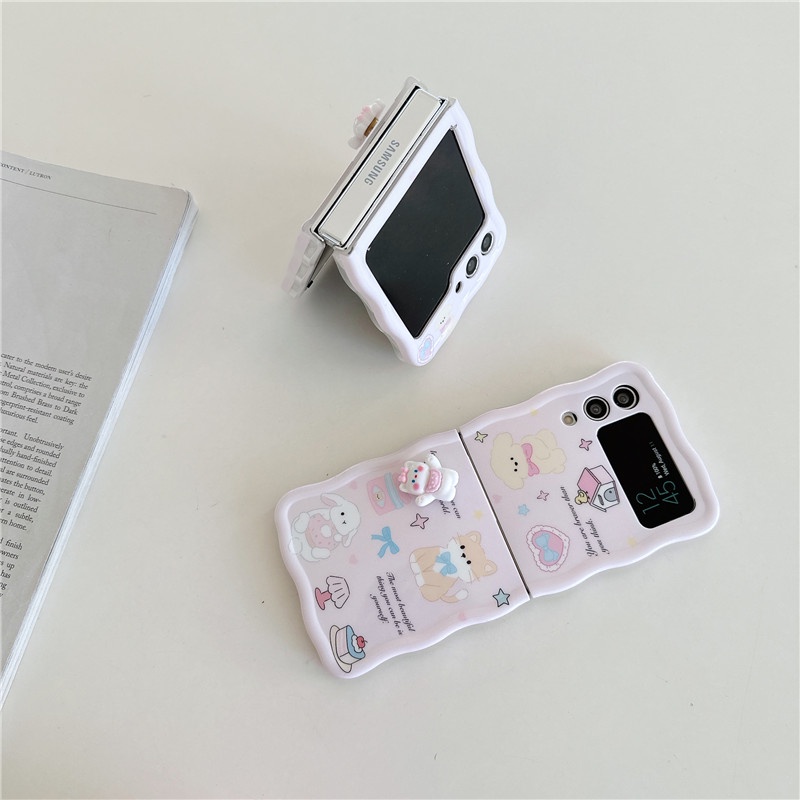 Ốp Điện Thoại imd Hình Mèo 3d Chống Sốc Gắn Dây Xích + Bóng Lông Cho samsung galaxy z flip 4 3 5 z flip5 zflip5