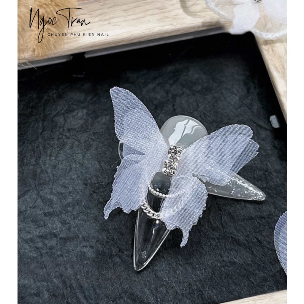 Charm Bướm Cát Tiên Trắng Đen Vải Mềm | Trang Trí Móng Tay
