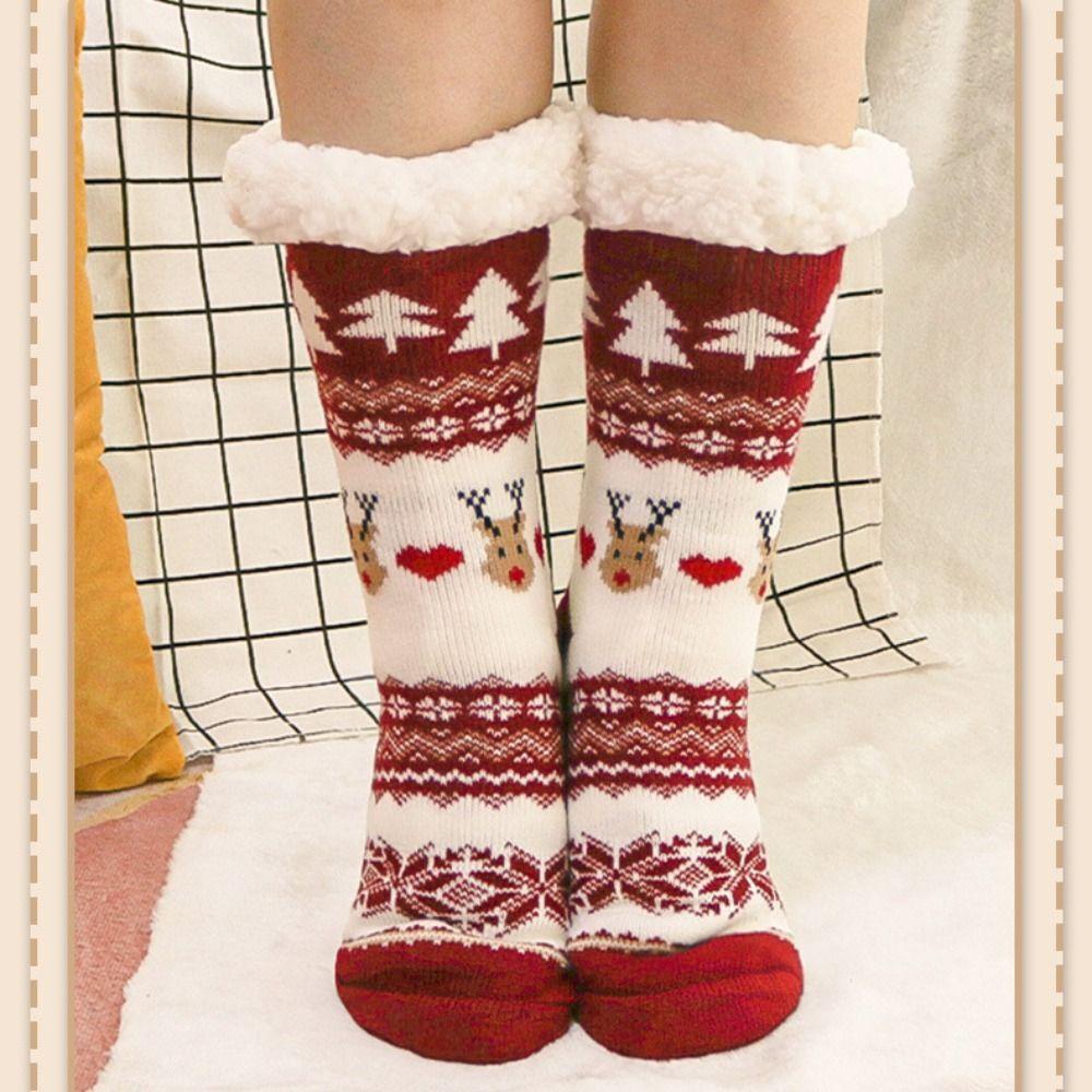 Vớ Bông Giữ Ấm Chống Trượt Hình Giáng Sinh Dành Cho Nữ