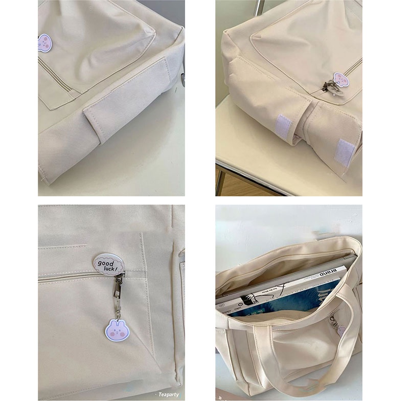 Yadou Túi Xách nylon Nhiều Ngăn Sức Chứa Lớn Chống Thấm Nước Màu Trơn Đơn Giản Cho Học Sinh