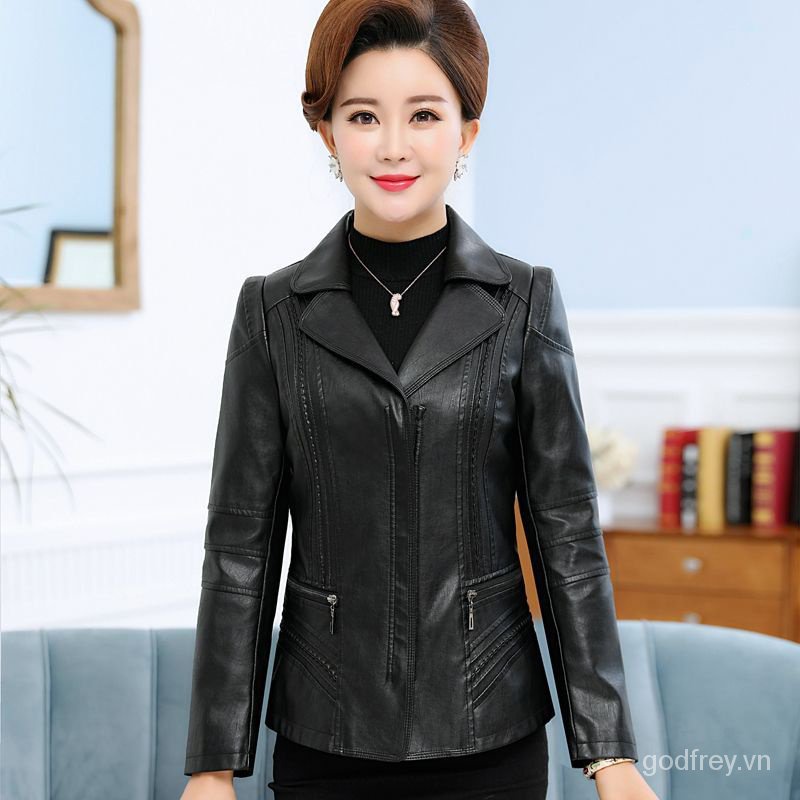Áo Khoác Da pu Dáng Ngắn Thời Trang Mùa Thu 2023 Cho Phụ Nữ Trung Niên 40-50