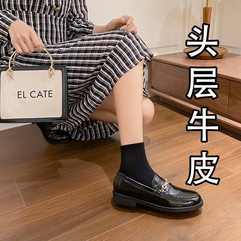 Mới Giày Da Nữ Mũi Tròn Phong Cách Anh Quốc
