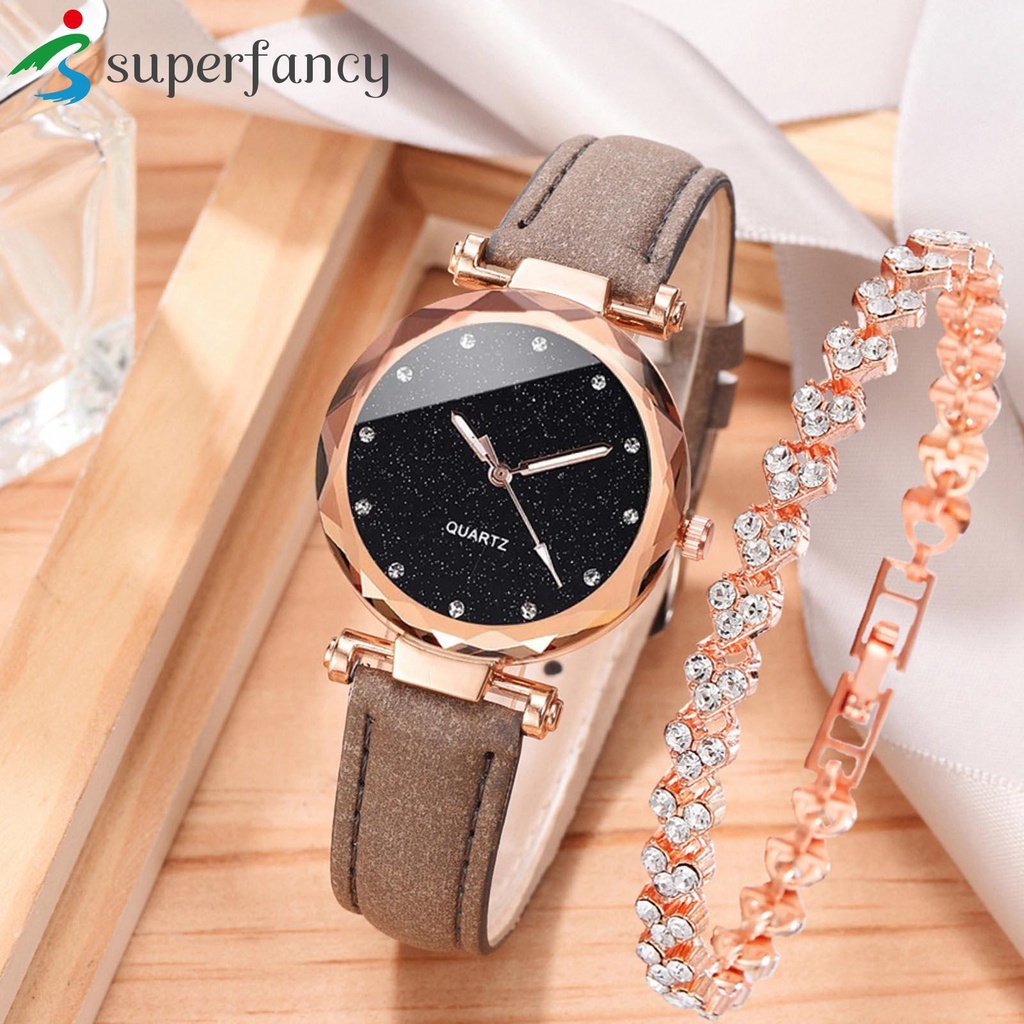 Đồng Hồ quartz Đính Đá Với Dây Đeo Da pu