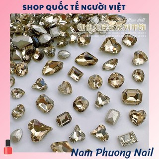 Set 3 viên đá pha lê K9, đá khối pha lê màu vàng nâu, nhiều hình dạng trang trí móng tay nghệ thuật