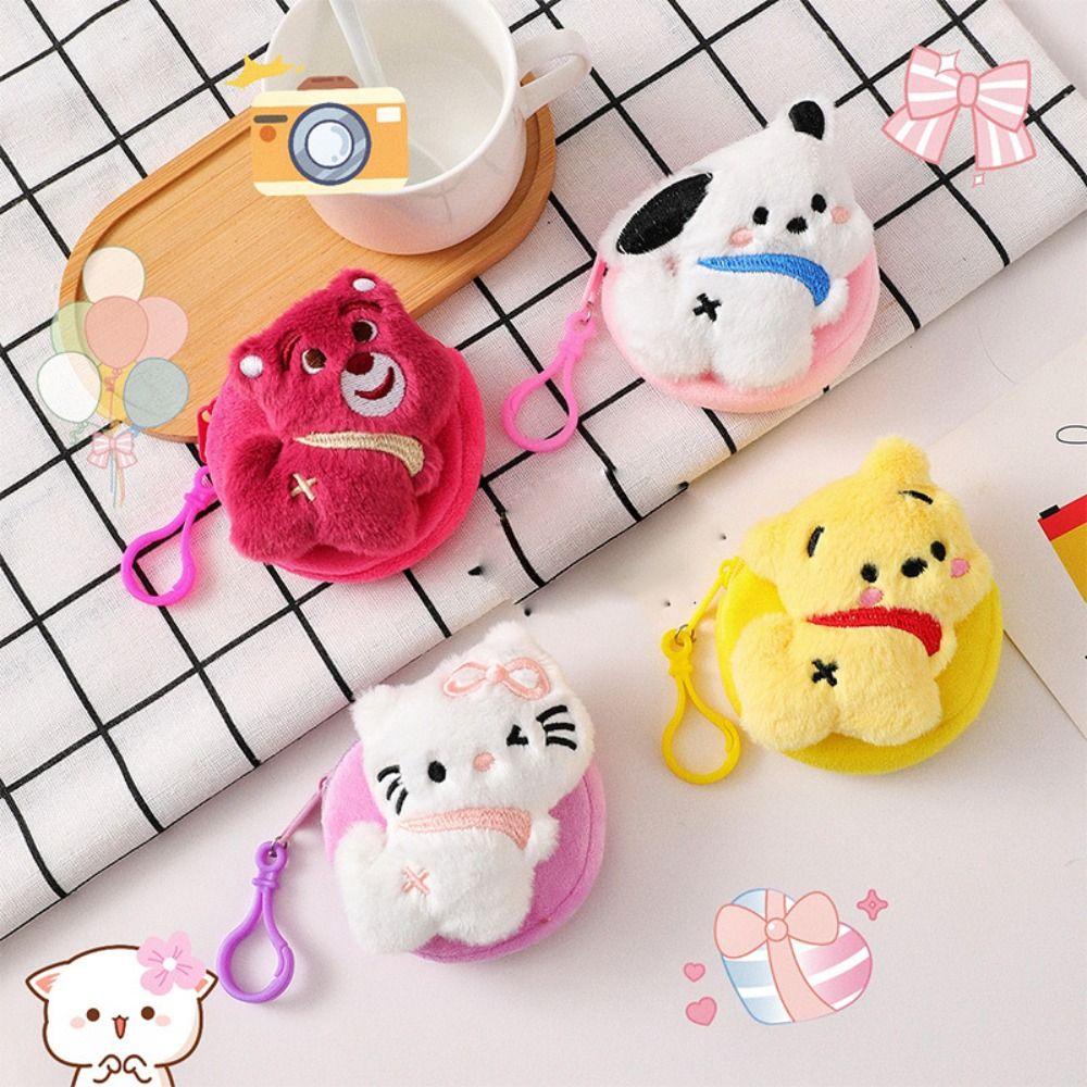 Ví Nhỏ Đựng Tiền Xu Đa Năng Hình Gấu Dâu Tây Kèm Móc Khóa Nhồi Bông Dễ Thương Cho Nữ Elm1