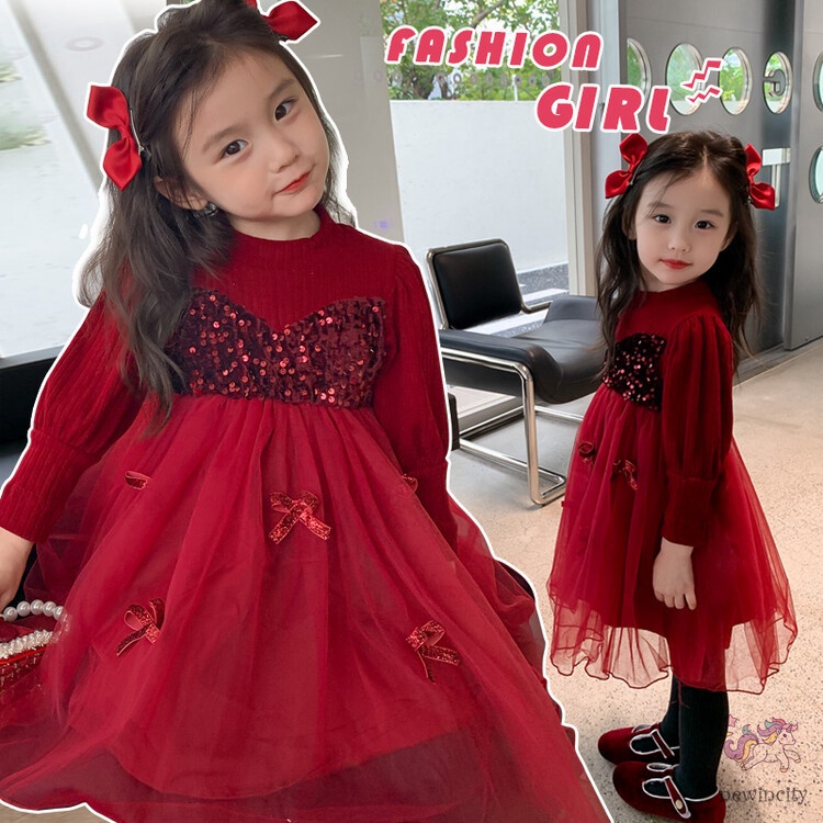 Đầm Công Chúa Giả Hai Lớp Đính Kim Sa Thắt Nơ Phong Cách Hàn Quốc Cho Bé Gái