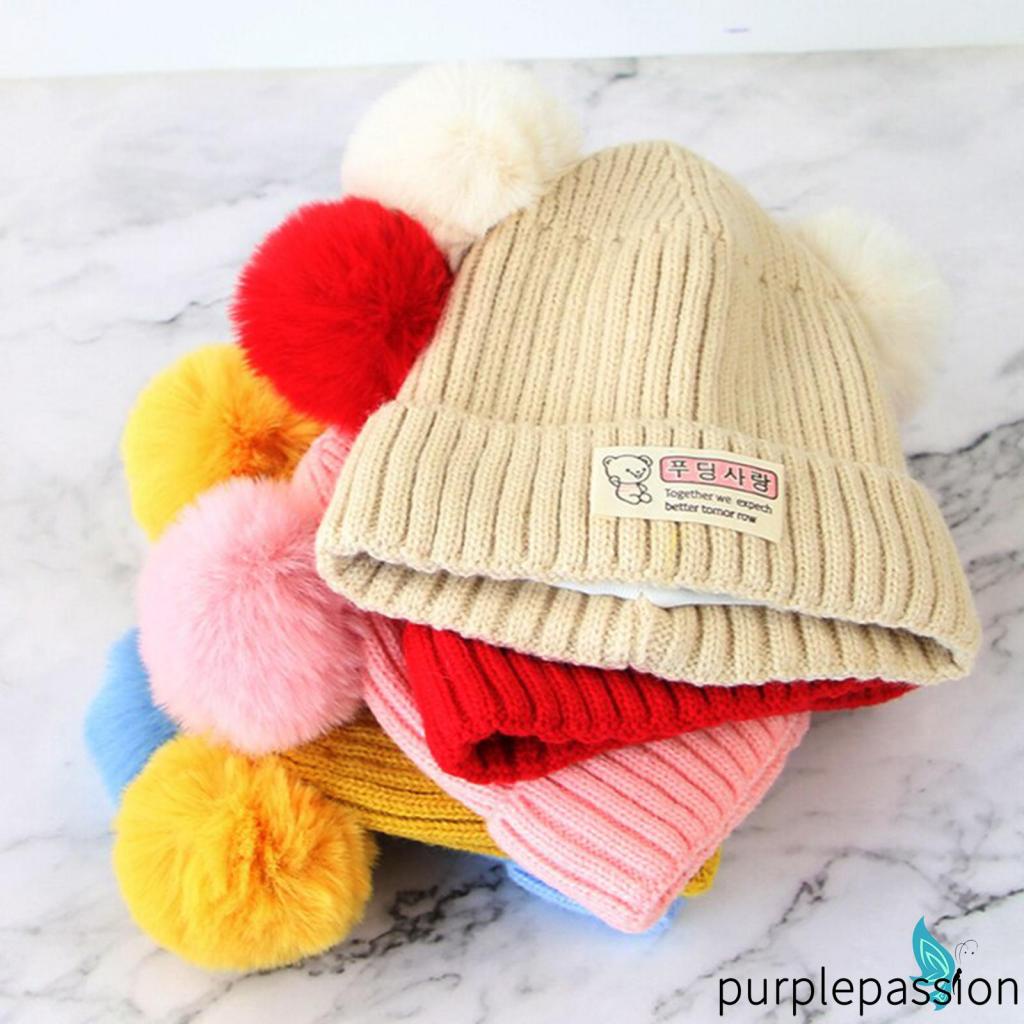 Mũ beanie Dệt Kim Màu Tím In Chữ bear Thời Trang Thu Đông Ấm Áp Cho Bé Trai Bé Gái