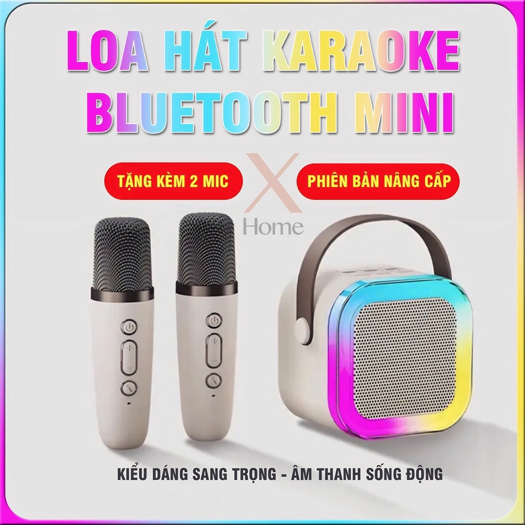 Loa Bluetooth Karaoke Mini SPE K12 Kèm 2 Mic Hát Không Dây Âm Thanh Lớn Có Loa Tích Điện Không Dây Có Khe Cắm Thẻ Nhớ