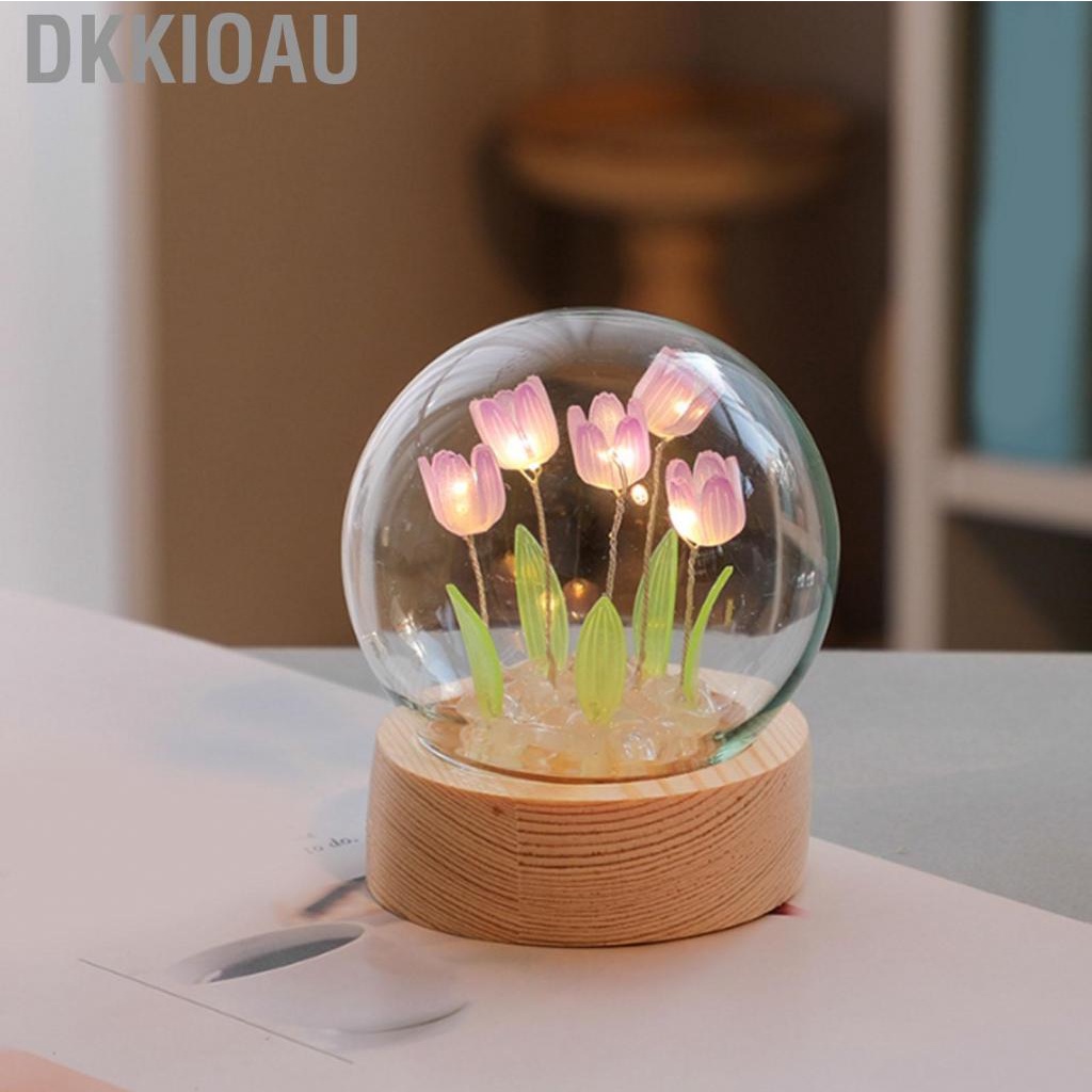 Dkkioau Flower Night Light With Glass Cover Handmade DIY Bedside  Lamp Table Desk Bedroom Decor Mood