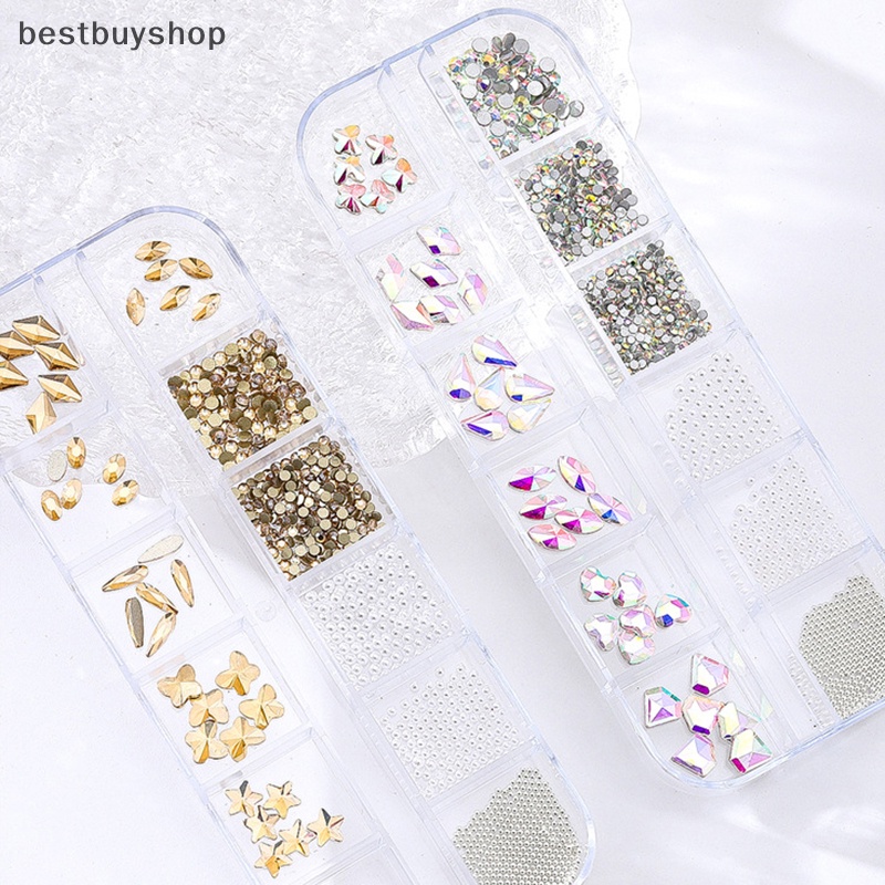 Hộp 12 Ô Đá Pha Lê 3d Lấp Lánh Trang Trí Móng Tay Nghệ Thuật Mới