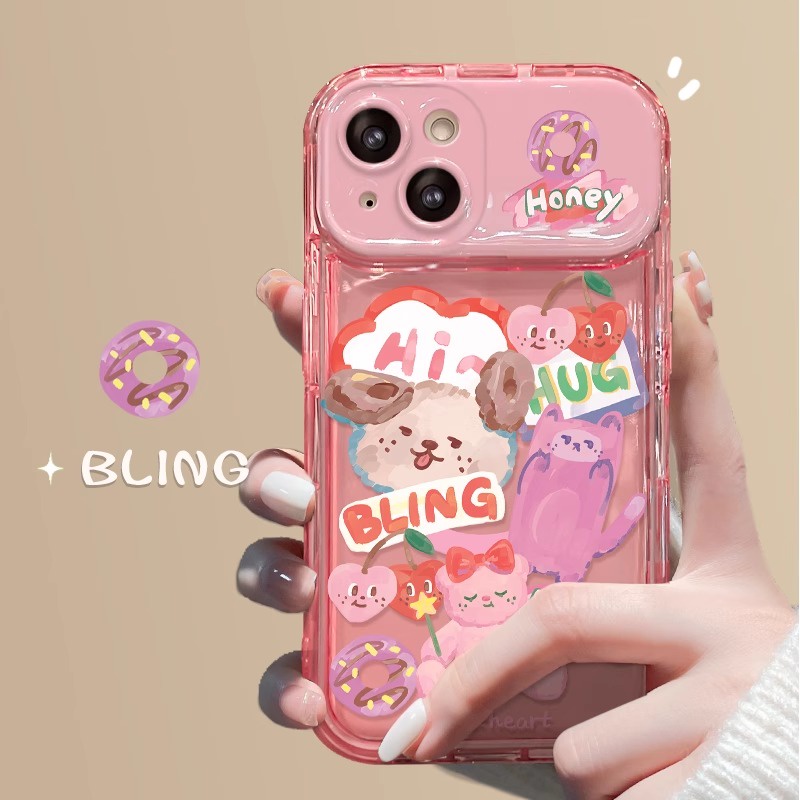 Ốp Điện Thoại Silicon Gắn Gương Hình Cún doodle Cho iphone 7 7plus 8 8plus xs xr 11 12 13 14 15pro plus promax silicone