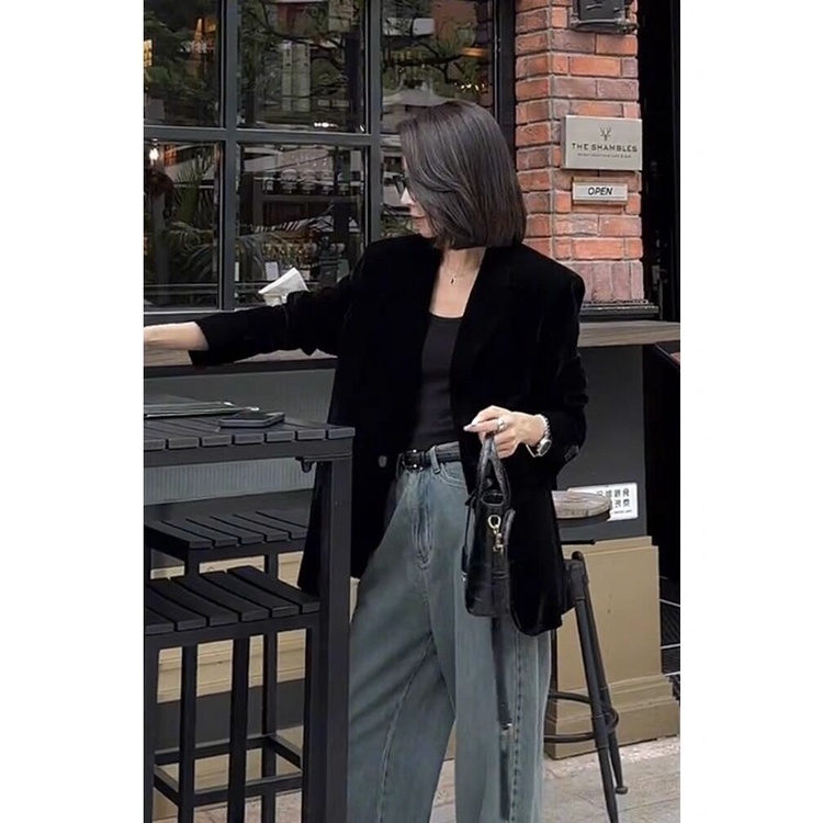 Áo Khoác blazer Chất Nhung Thời Trang Mùa Thu 2023 Cho Nữ