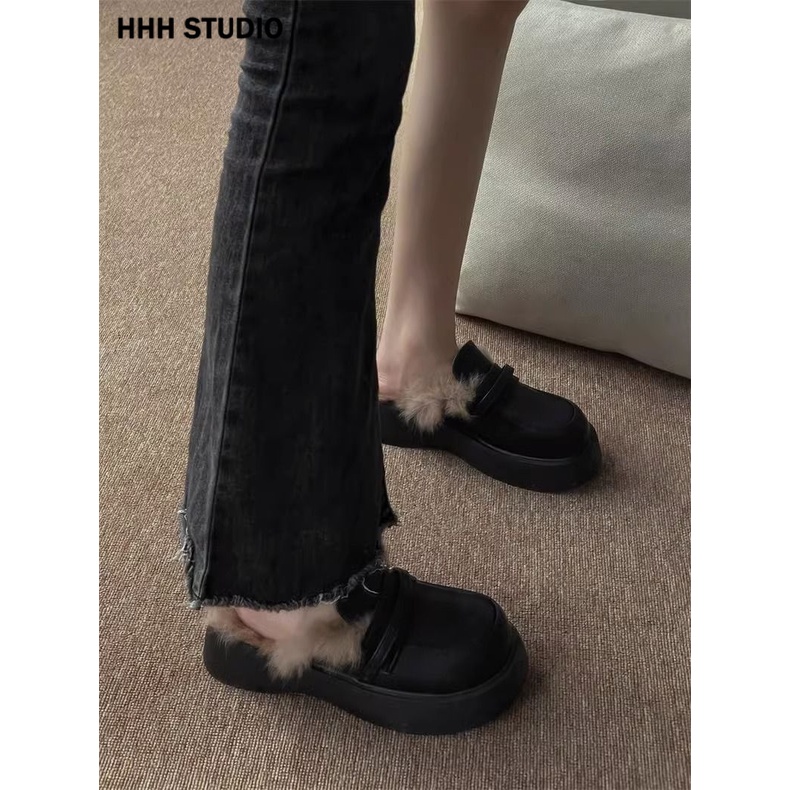 HHH  Dép bông Dép Lông đi trong nhà ĐẾ CAO SU Lịch lãm Đế linh hoạt Đa dạng Cổ điển FDL23B0NKI 46Z231116