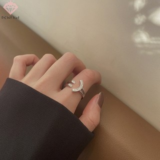 Nhẫn hở màu bạc hình mặt cười độc đáo có thể điều chỉnh cho nữ
